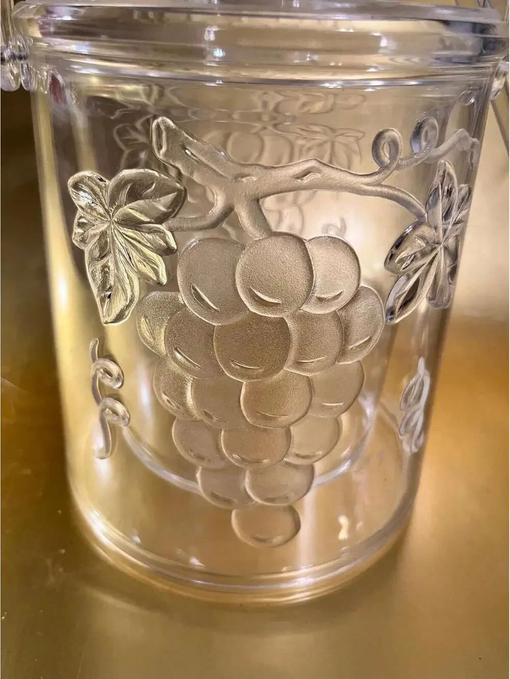 Clear Acrylic Ice Bucket with Grapes Design and Tongs